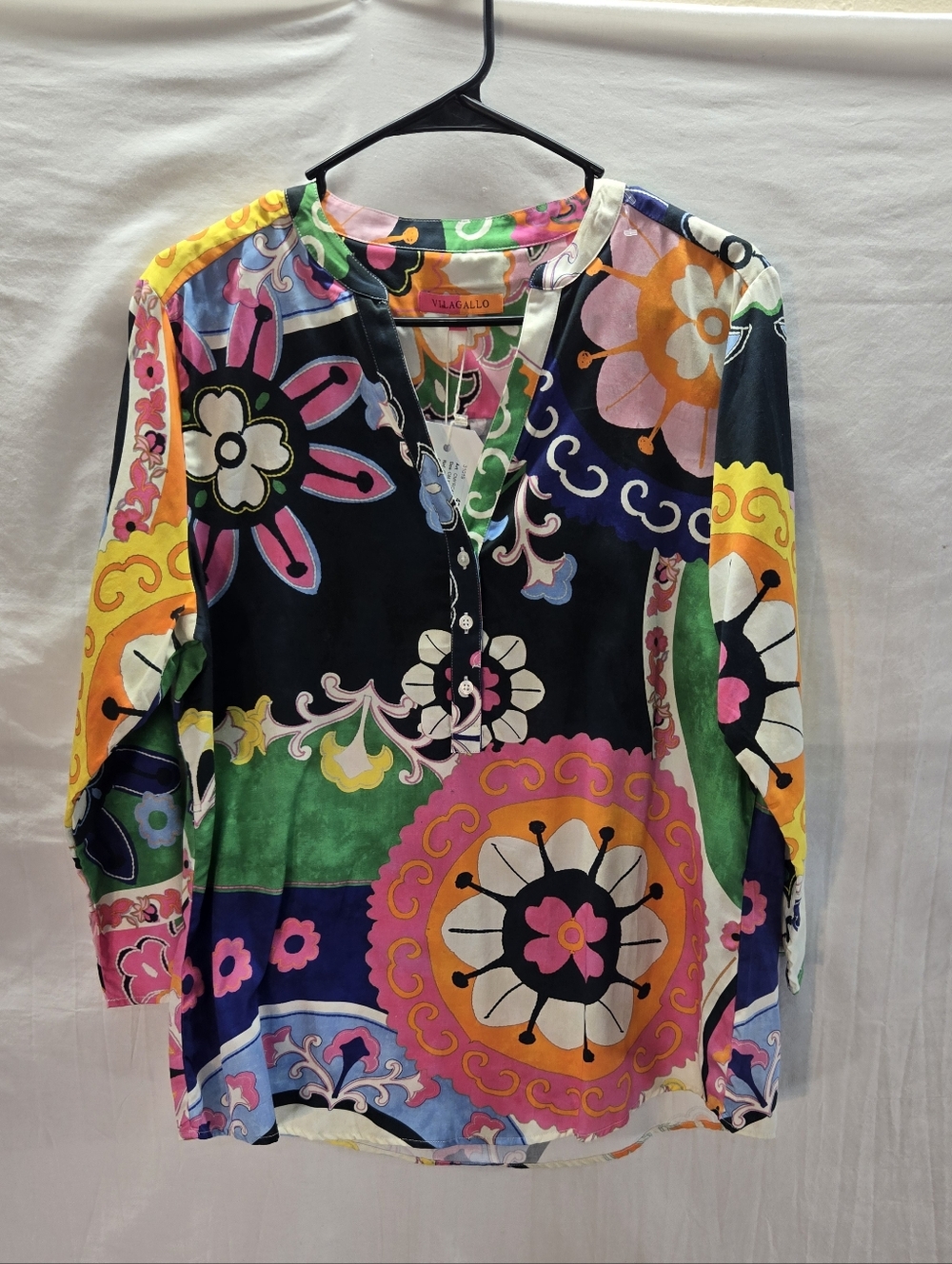 Vilagallo Women's Size 42 Floral 3/4 Sleeve Shirt New with Tags